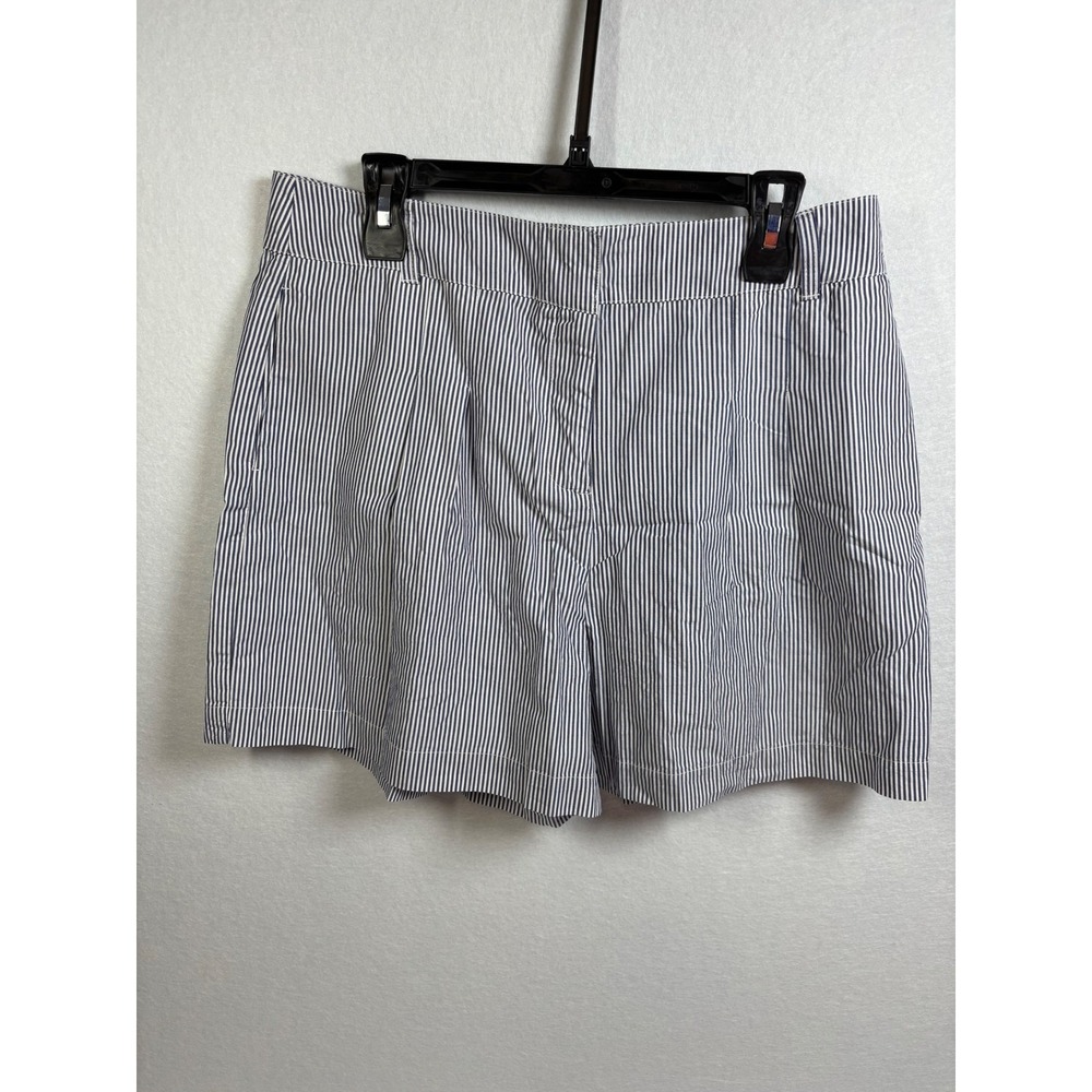 Crown & Ivy Shorts Womens 12 Blue White Cotton Seersucker Stripe Preppy Coastal